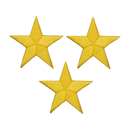Yellow Star Embroidered Patch, 2.25" — 3-Pack — Iron On