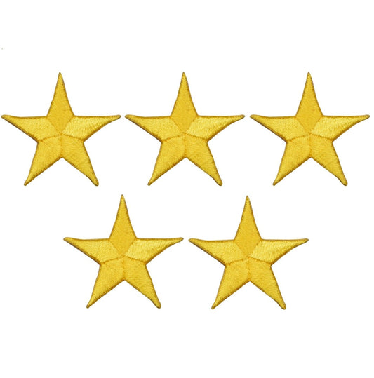 Yellow Star Embroidered Patch, 1.25" — 5-Pack — Iron On