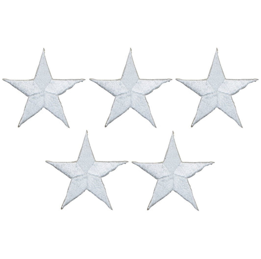 White Star Embroidered Patch, 1.25"— 5-Pack — Iron On