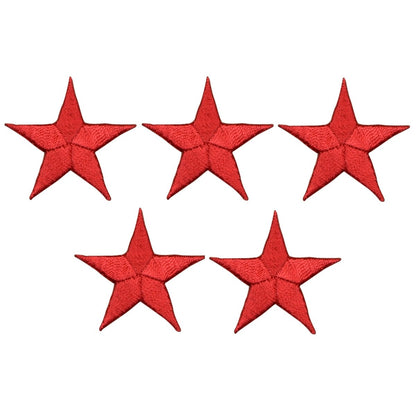 Red Star Embroidered Patch, 1.25" — 5-Pack — Iron On