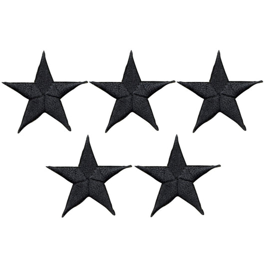 Black Star Embroidered Patch, 1.25" — 5-Pack — Iron On