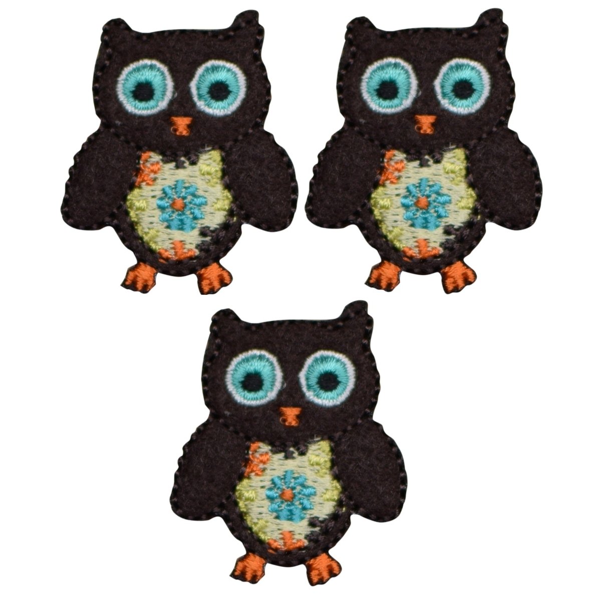 Owl Embroidered Patch — 3-Pack — Iron On 1-3/8"