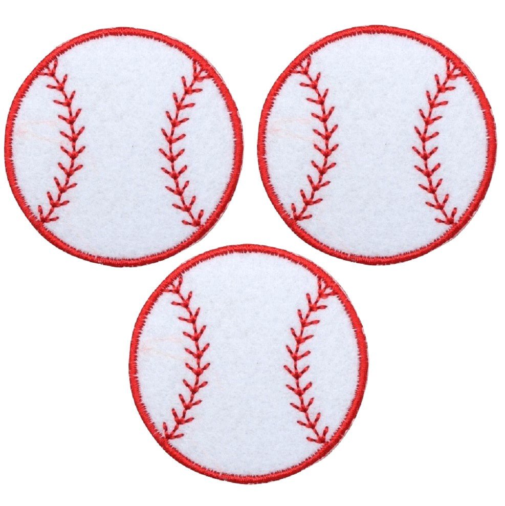 Baseball Embroidered Patch — 3-Pack — Iron On, Felt 2"