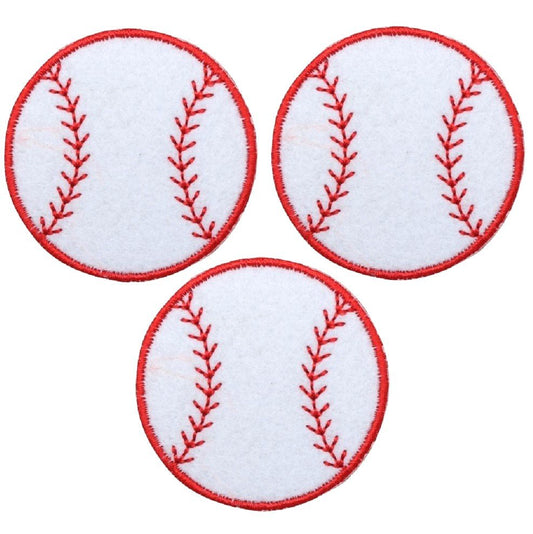 Baseball Embroidered Patch — 3-Pack — Iron On, Felt 2"