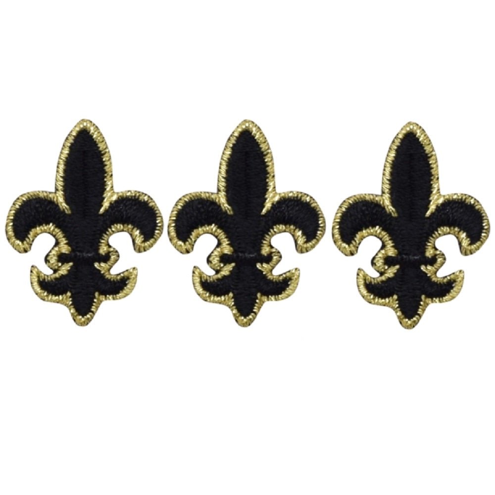 Mini Fleur De Lis Embroidered Patch — 3-Pack — Black Metallic Gold 1-1/8" — Iron On