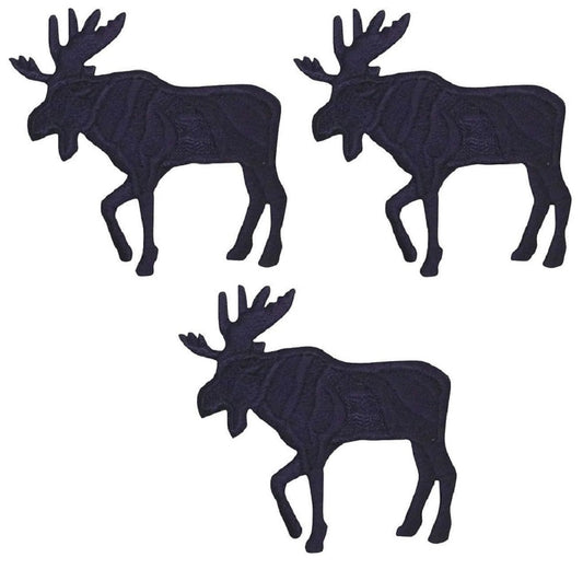 Mini Black Moose Embroidered Patch — 3-Pack — Animal, Facing Left 1.25" — Iron On