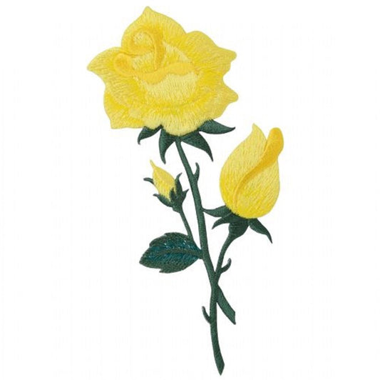 Yellow Rose Embroidered Patch — Iron On 4.75"