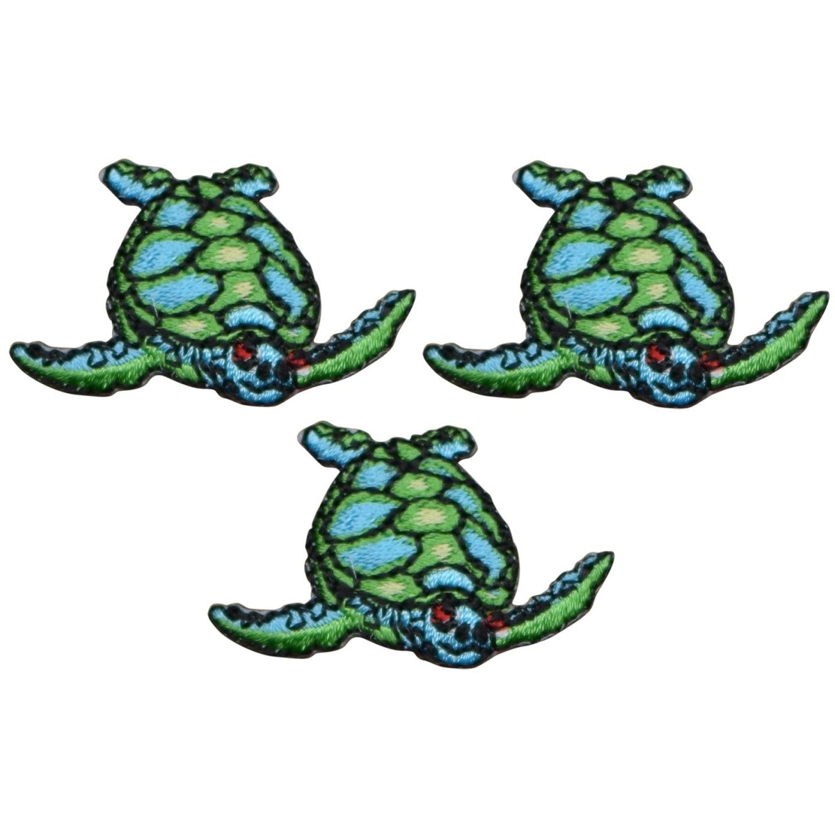 Mini Sea Turtle Embroidered Patch — 3-Pack — Ocean Creature, Facing Right 1.25" — Iron On