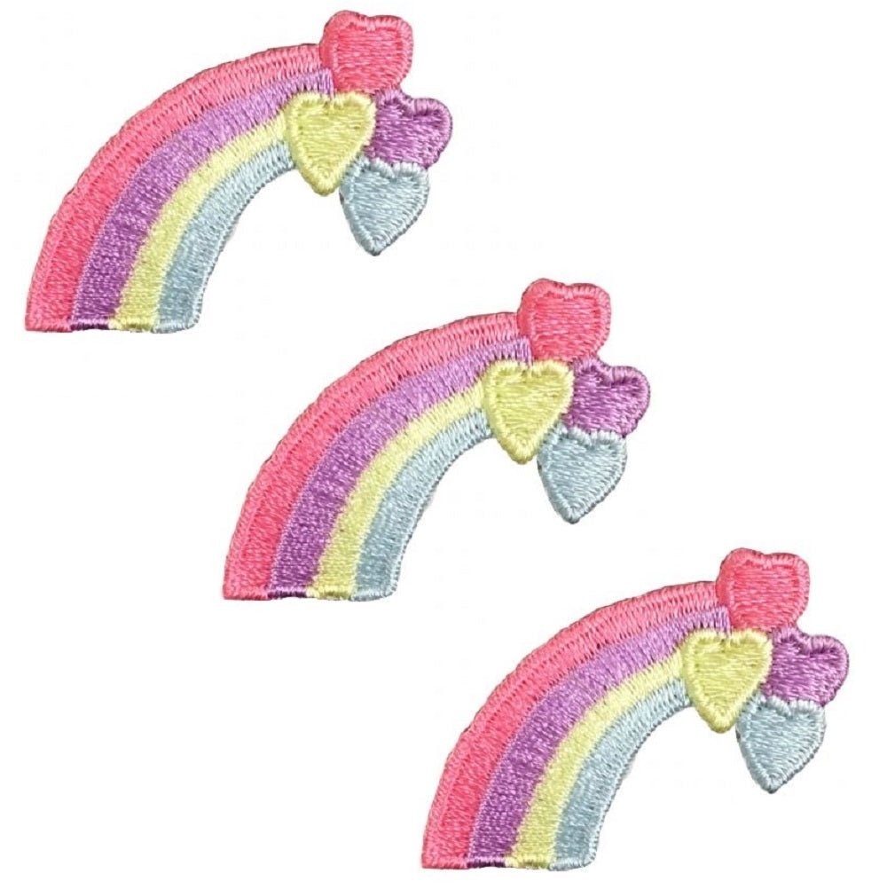 Mini Rainbow Hearts Embroidered Patch — 3-Pack — Iron On 1-3/8"