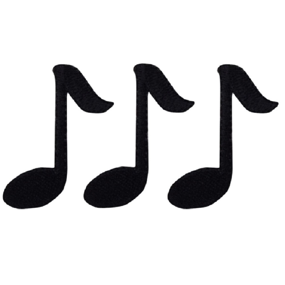 Black Eighth Note Embroidered Patch — 3-Pack — Iron On 1-5/8"
