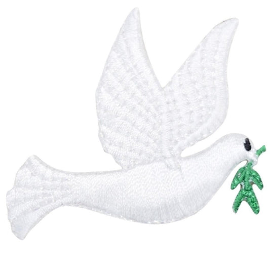 Peace Dove Embroidered Patch — Olive Branch, Bird Badge, Right 2-1/8" — Iron On