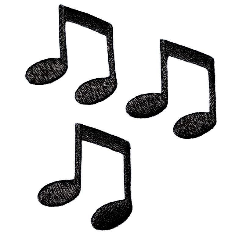 Black Double Note Embroidered Patch — 3-Pack — Iron On 1-3/8"