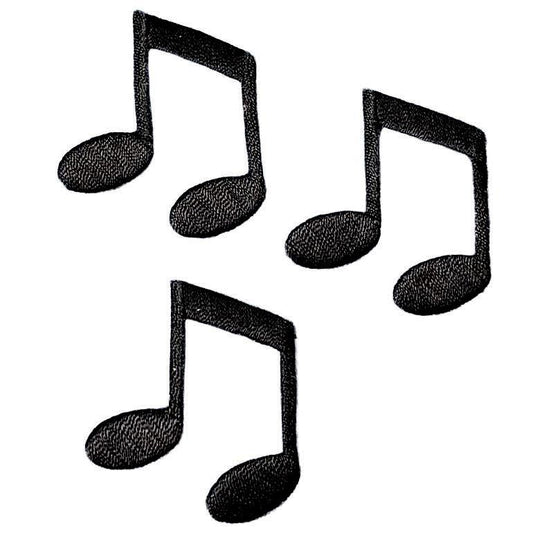 Black Double Note Embroidered Patch — 3-Pack — Iron On 1-3/8"