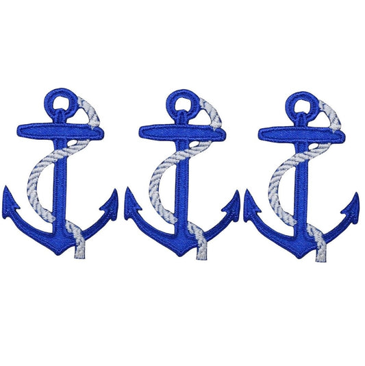 Anchor Blue Embroidered Patch — 3-Pack — Iron On 1.75"