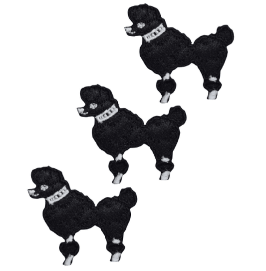 Mini Poodle Embroidered Patch — 3-Pack — Facing Left, Black Dog 1-7/8" — Iron On