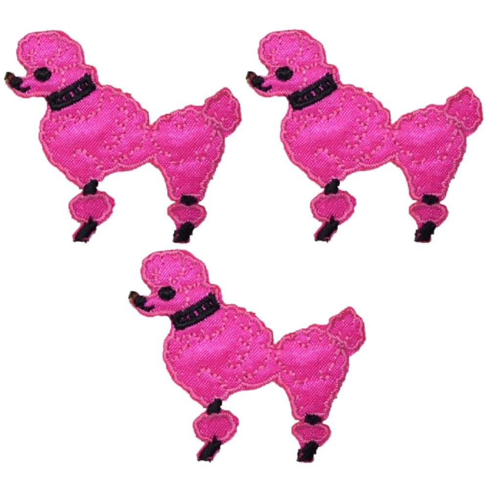 Mini Poodle Embroidered Patch — 3-Pack — Fuchsia Dog 1-7/8" — Iron On