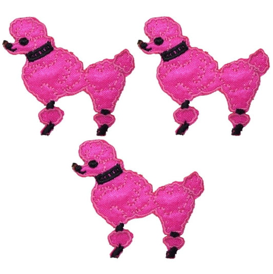 Mini Poodle Embroidered Patch — 3-Pack — Fuchsia Dog 1-7/8" — Iron On