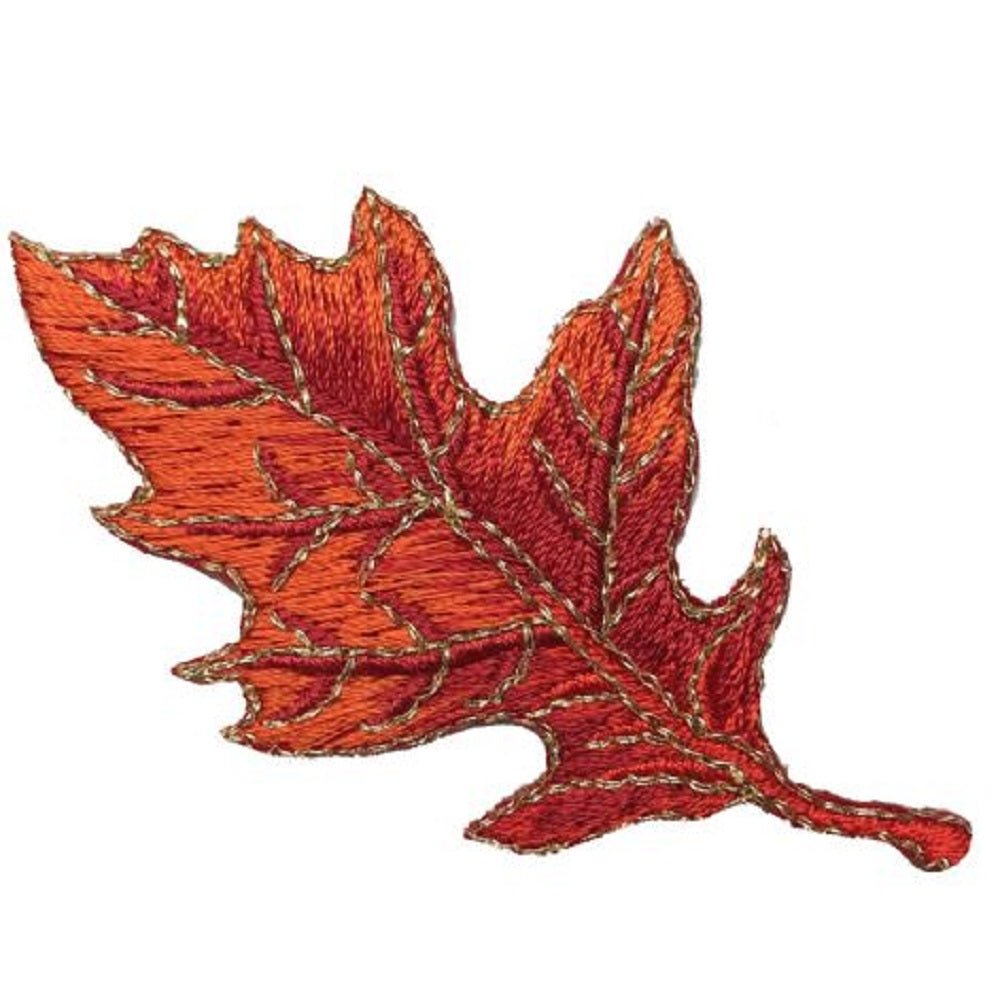 Autumn Fall Leaf Embroidered Patch — Orange Oak 2-7/8" — Iron On