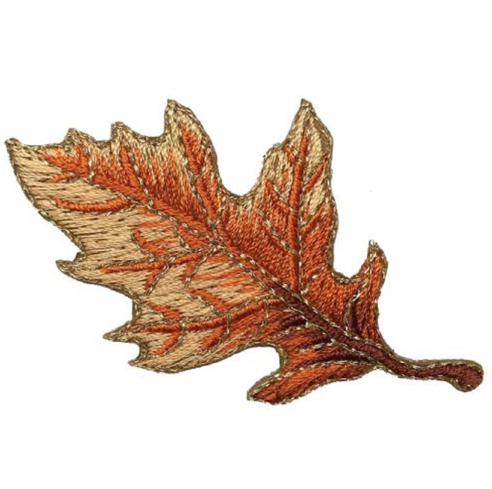 Autumn Fall Leaf Embroidered Patch — Tan and Brown Oak — Iron On 2-7/8"