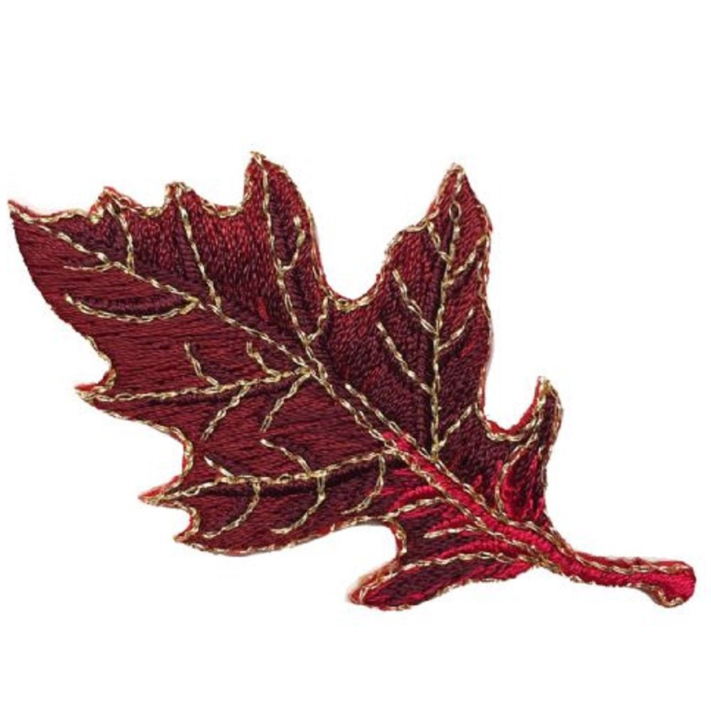 Autumn Fall Leaf Embroidered Patch — Dark Oak 2-7/8" — Iron On