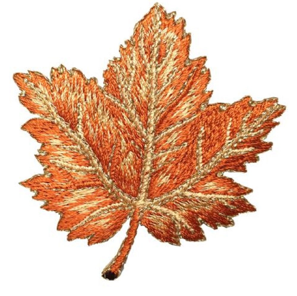 Autumn Fall Leaf Embroidered Patch — Brown and Tan Maple 2-3/8" — Iron On