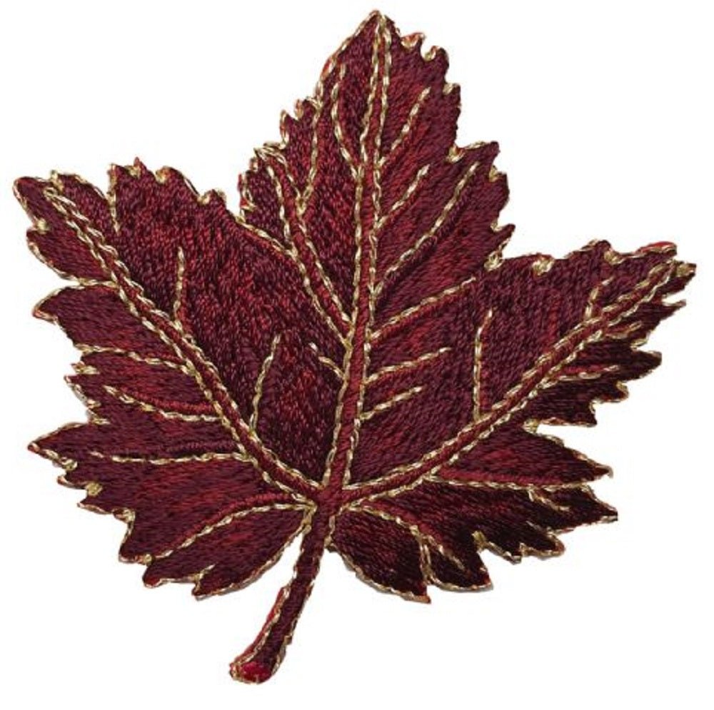 Autumn Fall Leaf Embroidered Patch — Dark Maple 2-3/8" — Iron On