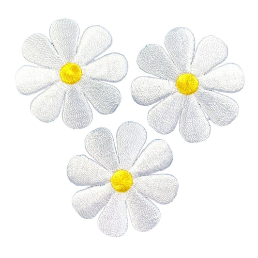 Daisy Embroidered Patch — 3-Pack — Iron On 2"