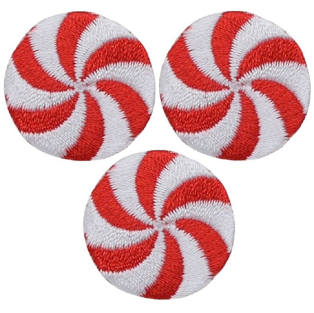 Mini Peppermint Candy Embroidered Patch — 3-Pack — Iron On 1"