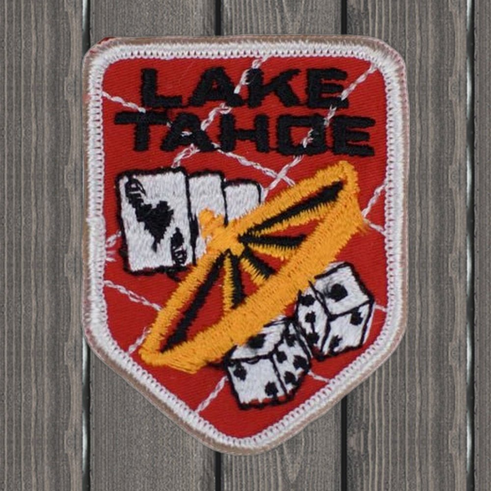 Lake Tahoe Embroidered Patch - Vintage, 2.75" - Sew On - wood background