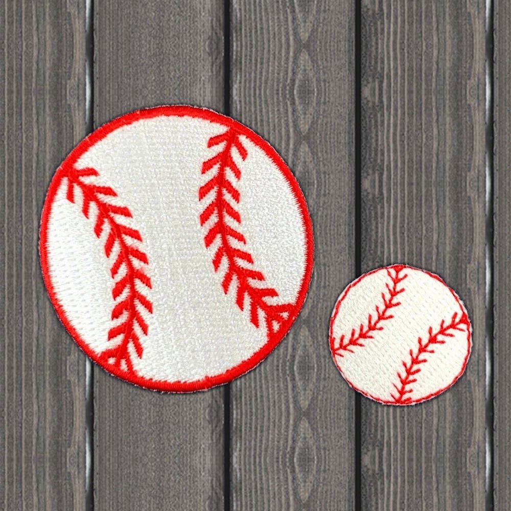 Baseball Embroidered Patch - 2-Pack - Iron On - wood background