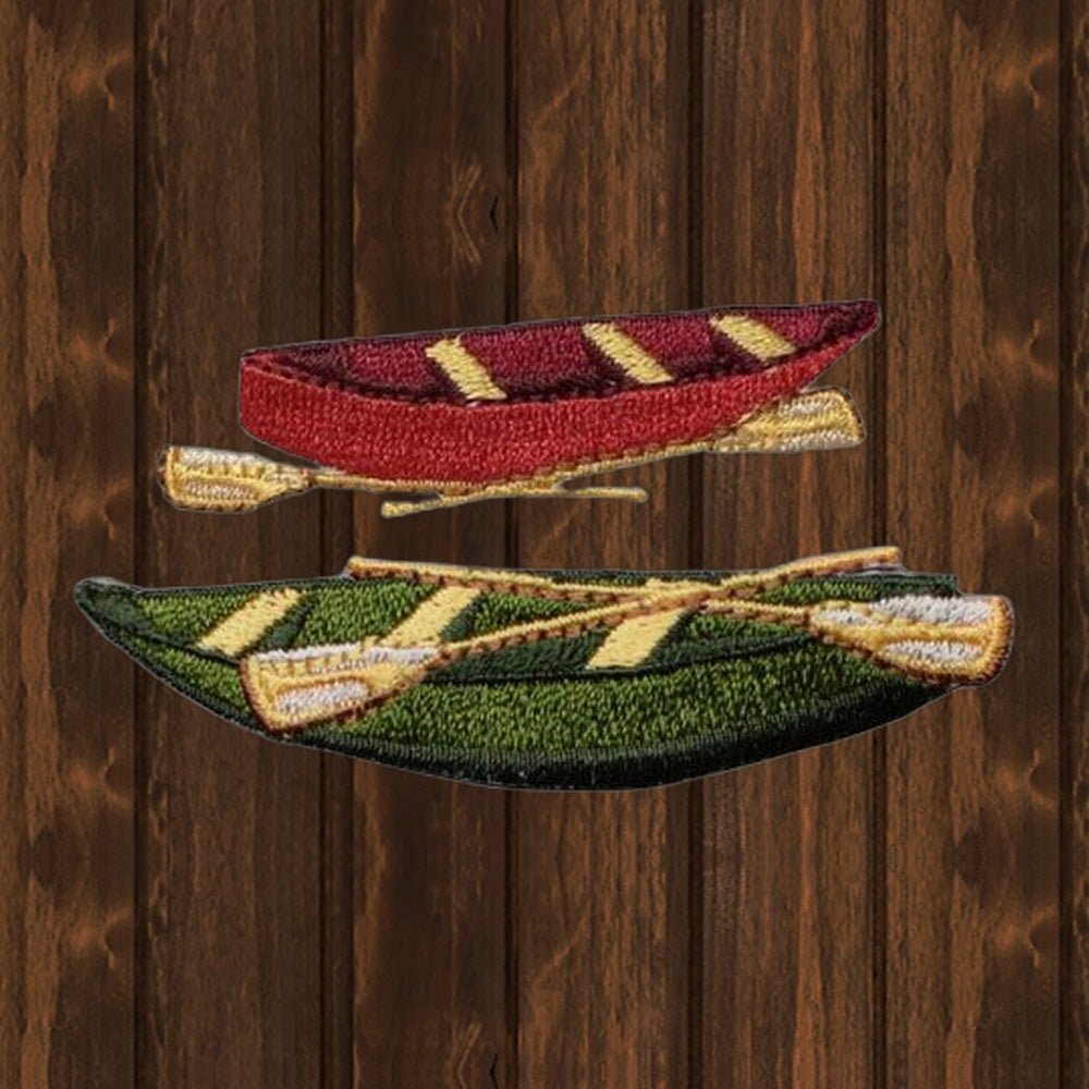 Canoe Embroidered Patch - 2-Pack - Iron On - wood background