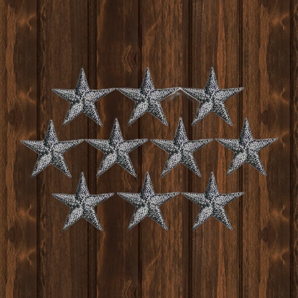 Star Applique Patch - Gray Embroidered Badge 5/8" (10-Pack, Iron On) - wood background