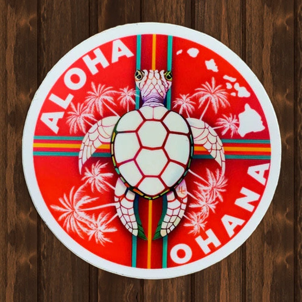 Aloha Ohana Hawaii Vinyl Sticker - wood background
