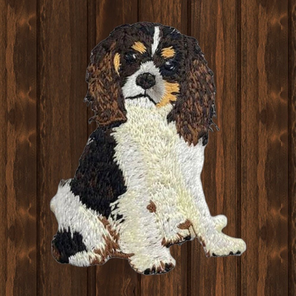 Cavalier King Charles Embroidered Patch - 2.5" - Iron On - wood background