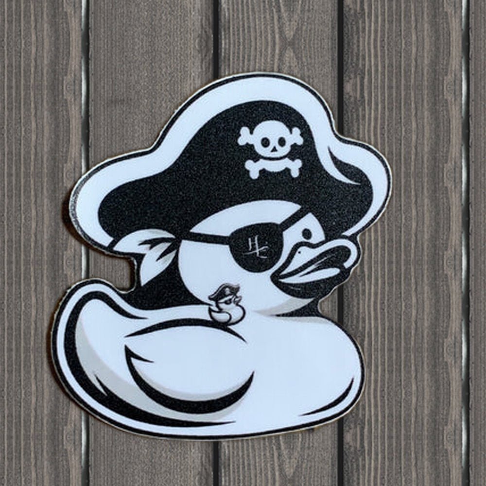 Pirate Duck Sticker - Eyepatch Duckie Vinyl Decal (2") - wood background