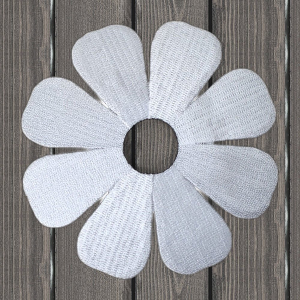 Extra Large Daisy Applique Patch - White/Black Flower - Iron On - wood background
