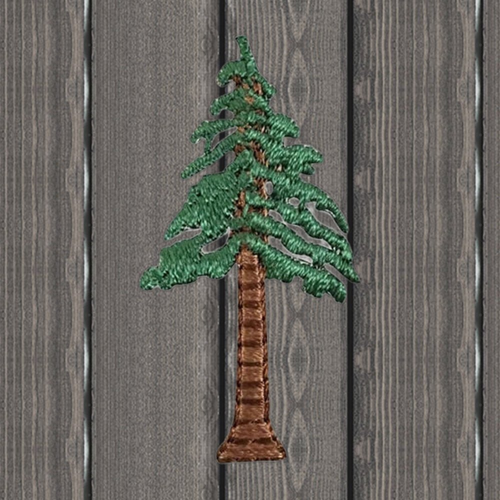 Evergreen Tree Applique Patch - Pine Conifer Badge (3") - wood background