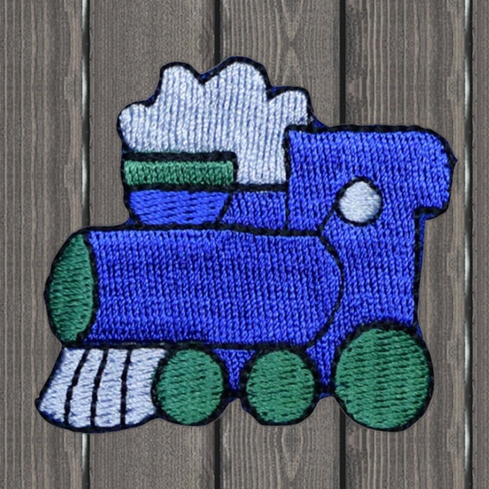 Train Embroidered Patch - 2" - Iron On - wood background