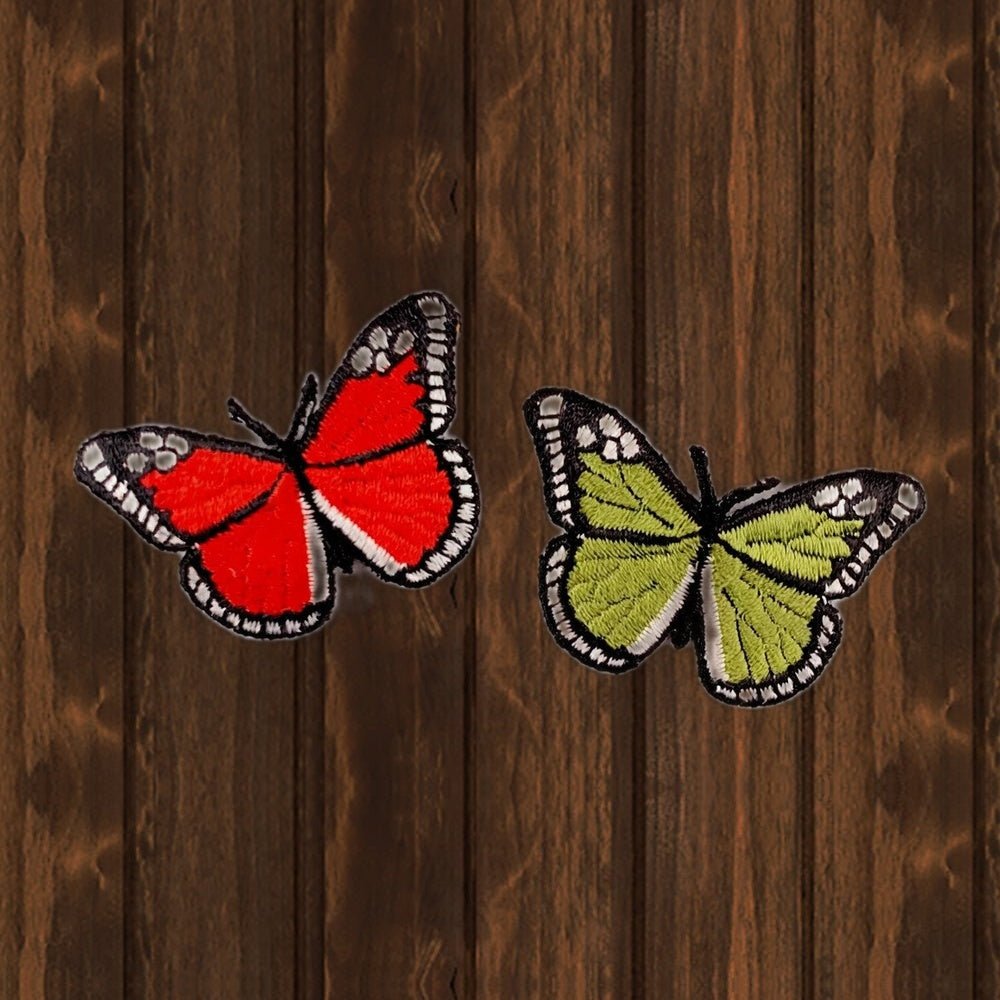 Butterfly Embroidered Patch - 2-Pack 2" - Iron On - wood background