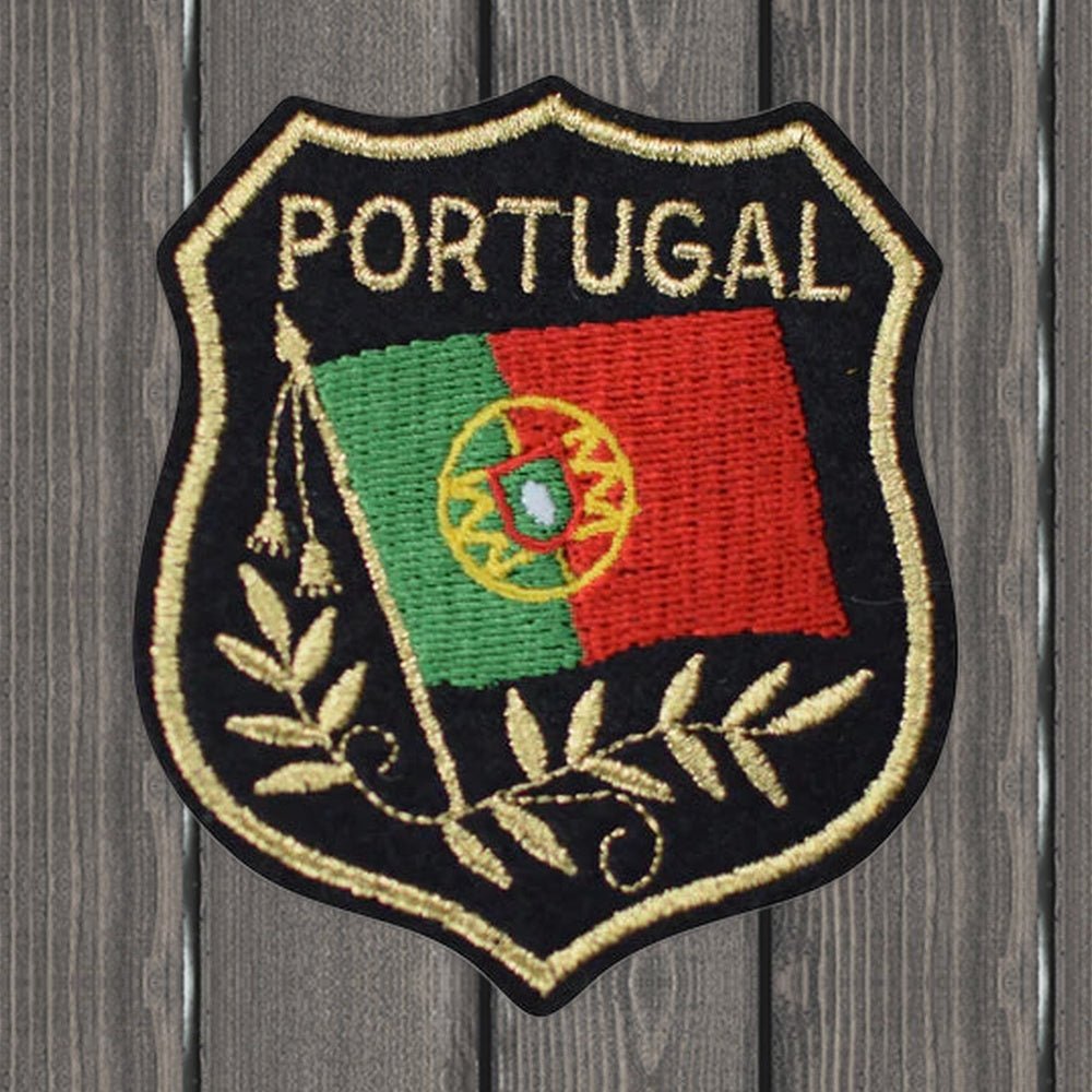 Portugal Patch - Iberian Peninsula, Azores, Madeira, Lisbon 3.25" (Iron On) - wood background