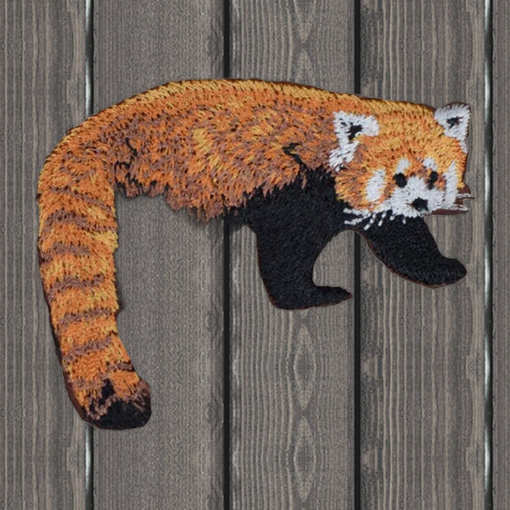 Red Panda Embroidered Patch - 2-5/8" - Iron On - wood background