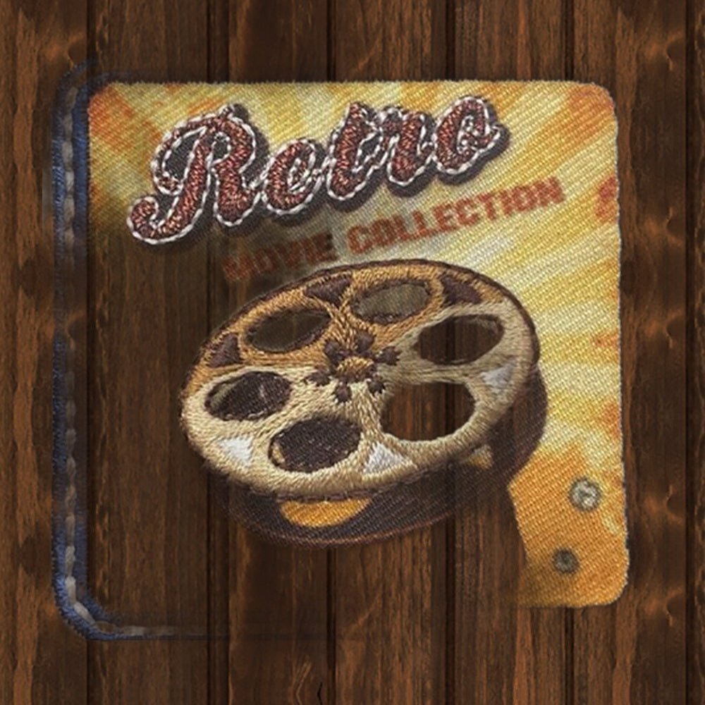 Retro Movie Applique Patch - Cinema Theater Badge (2.25") - wood background