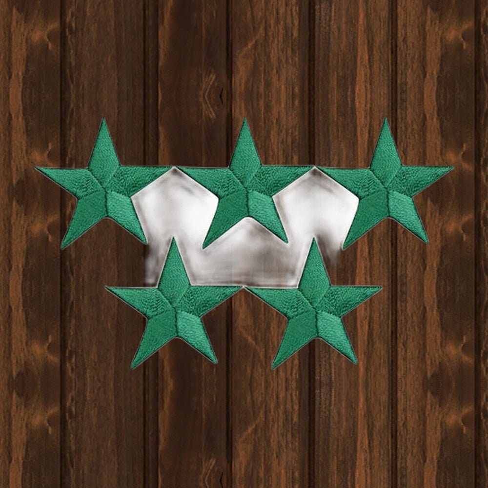 Star Applique Patch - Embroidered Green Star Badge 1.5" (5-Pack, Iron-On) - wood background