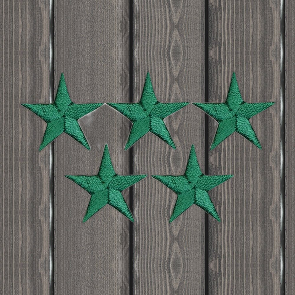 Star Applique Patch - Green Embroidered Star Badge 7/8" (5-Pack, Small, Iron-On) - wood background
