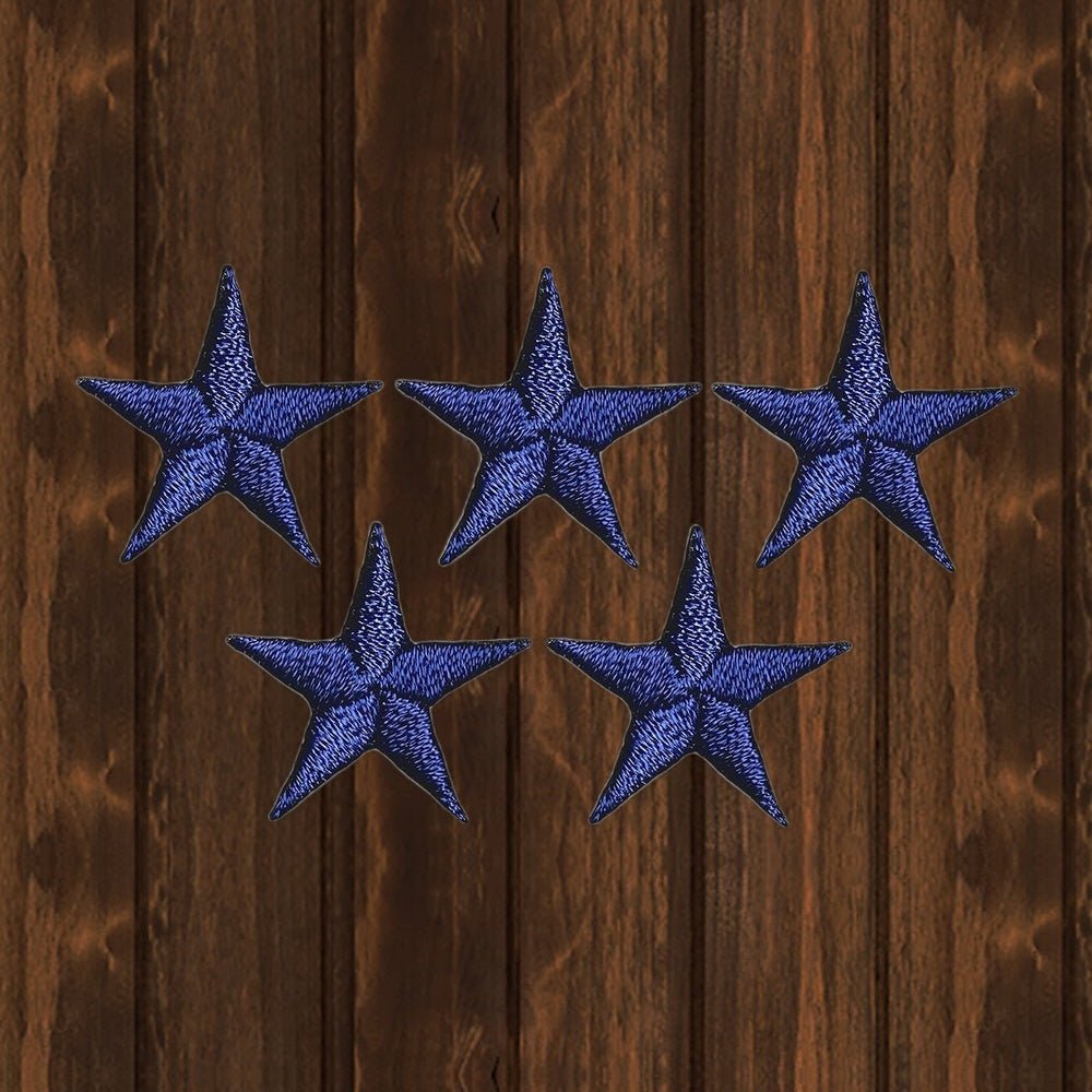 Star Applique Patch - Navy Blue Embroidered Badge 7/8" (5-Pack, Iron On) - wood background