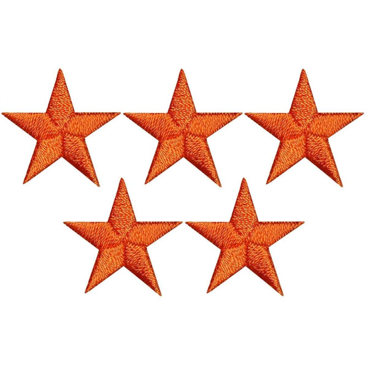 Five orange star embroidered patches, each 7/8 inch