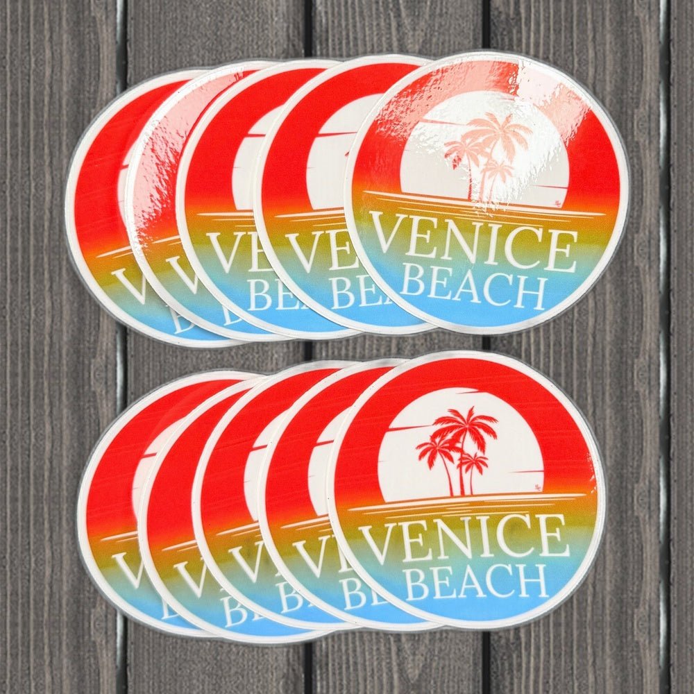 Venice Beach Vinyl Sticker - 10-Pack 3" - wood background
