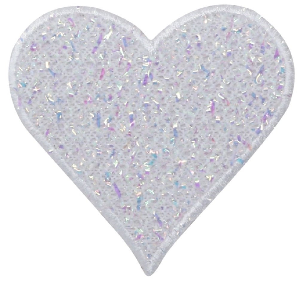 White Confetti Heart Embroidered Patch — Iron On 2.75"