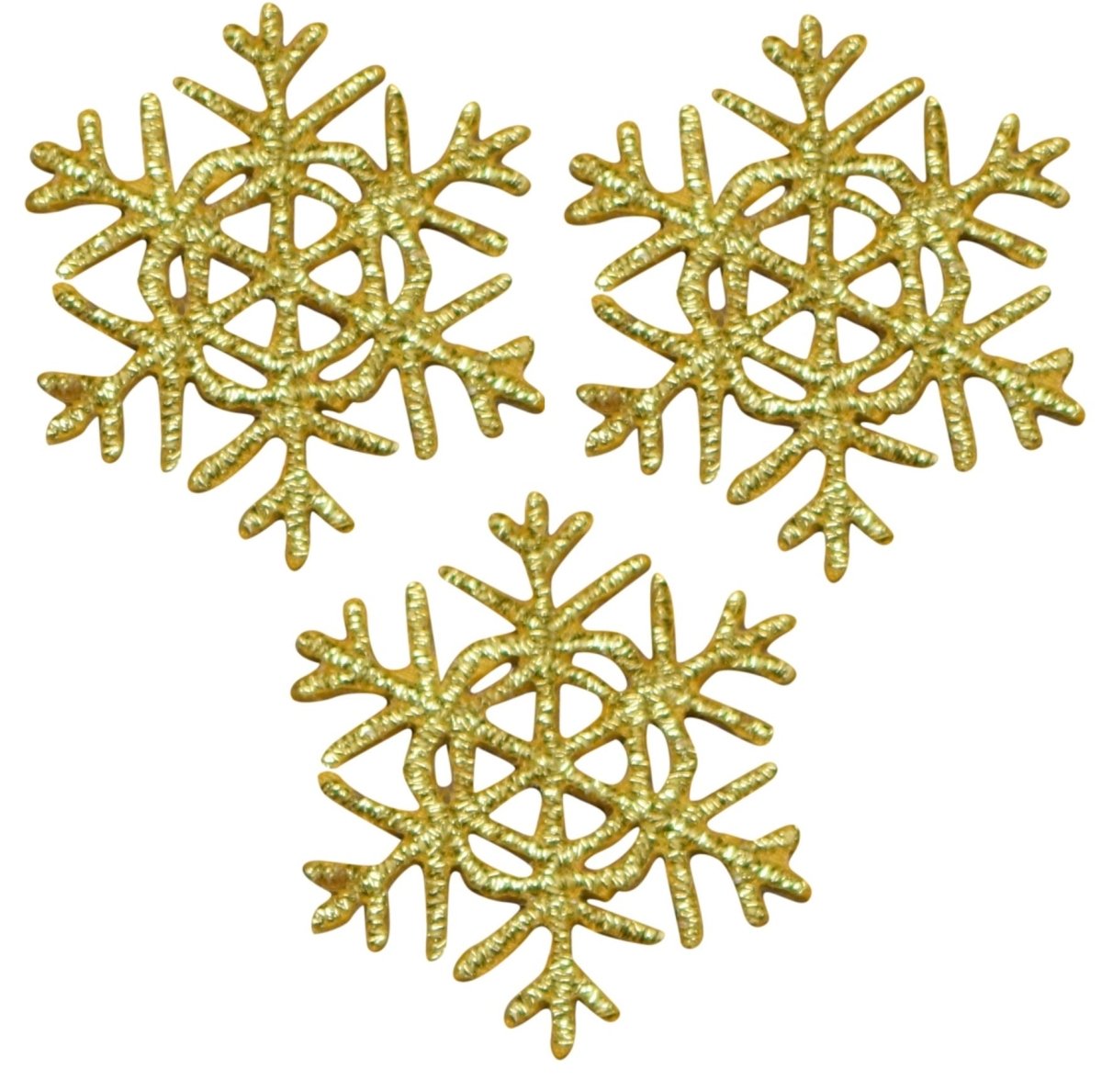 3-Pack Snowflake Applique Patch - Embroidered Metallic Gold Snow Badge 1-1/8" (Iron On)