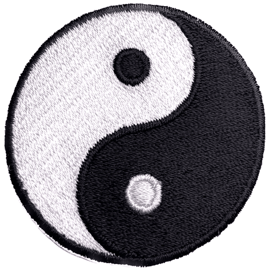 yin yang embroidered iron on patch, 2 inches, front view